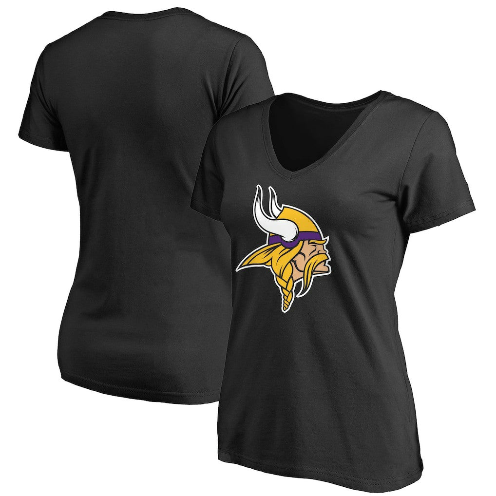 Minnesota Vikings Women's Primary Team Logo V-Neck T-Shirt - Black T-shirts