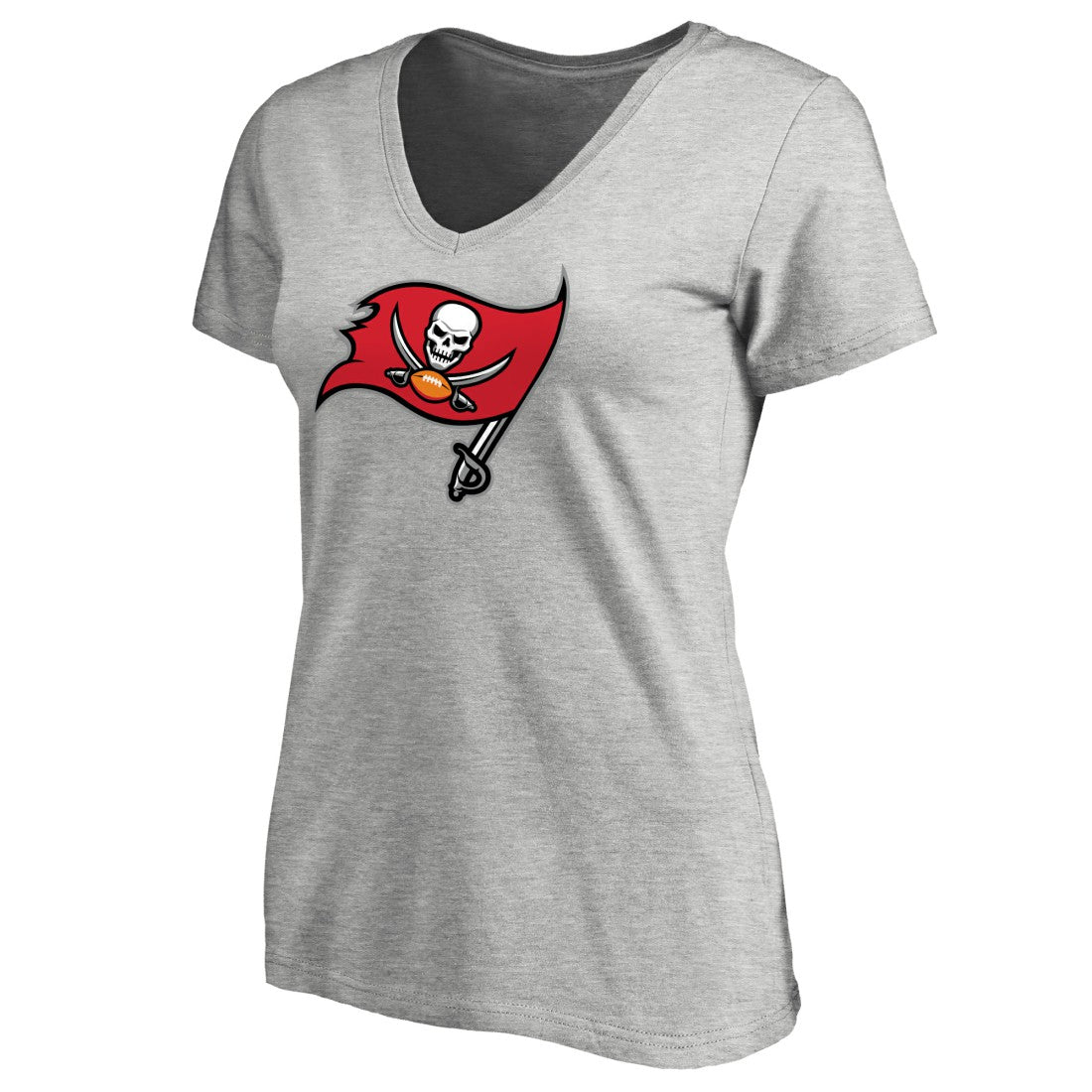 Tampa Bay Buccaneers Women's Primary Logo V-Neck T-Shirt - Heather Gray T-shirts