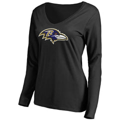 Baltimore Ravens Women's Primary Team Logo V-Neck Long Sleeve T-Shirt - Black T-shirts