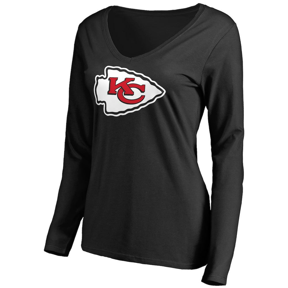 Kansas City Chiefs Women's Primary Team Logo V-Neck Long Sleeve T-Shirt - Black T-shirts
