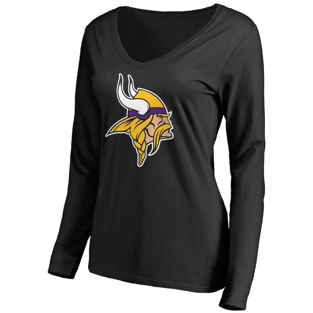 Minnesota Vikings Women's Primary Team Logo V-Neck Long Sleeve T-Shirt - Black T-shirts
