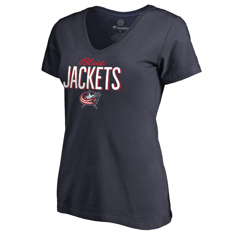 Columbus Blue Jackets Women's Nostalgia V-Neck T-Shirt - Navy | US 2516227