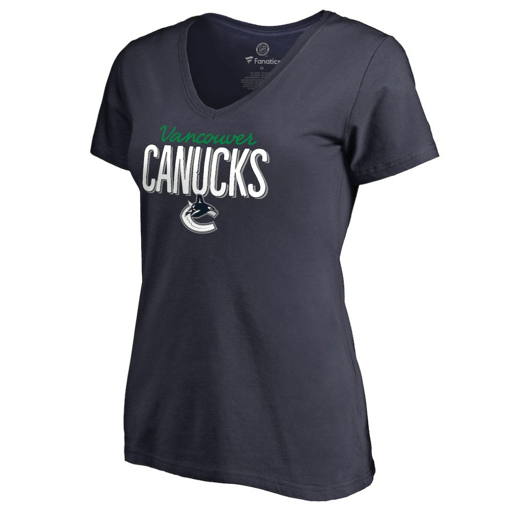 Vancouver Canucks Women's Nostalgia V-Neck T-Shirt - Navy | US 2516245