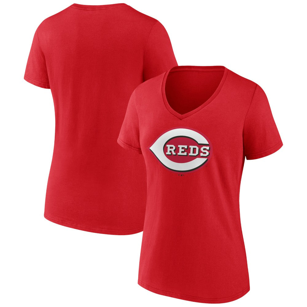 Cincinnati Reds Women's Team Color Primary Logo V-Neck T-Shirt - Red T-shirts