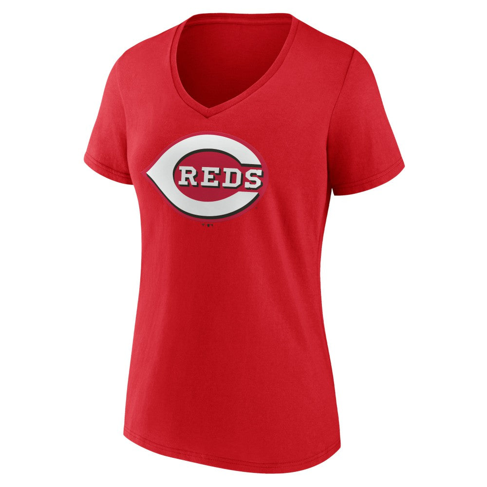 Cincinnati Reds Women's Team Color Primary Logo V-Neck T-Shirt - Red T-shirts