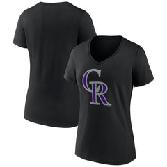 Colorado Rockies Women's Team Color Primary Logo V-Neck T-Shirt - Black T-shirts