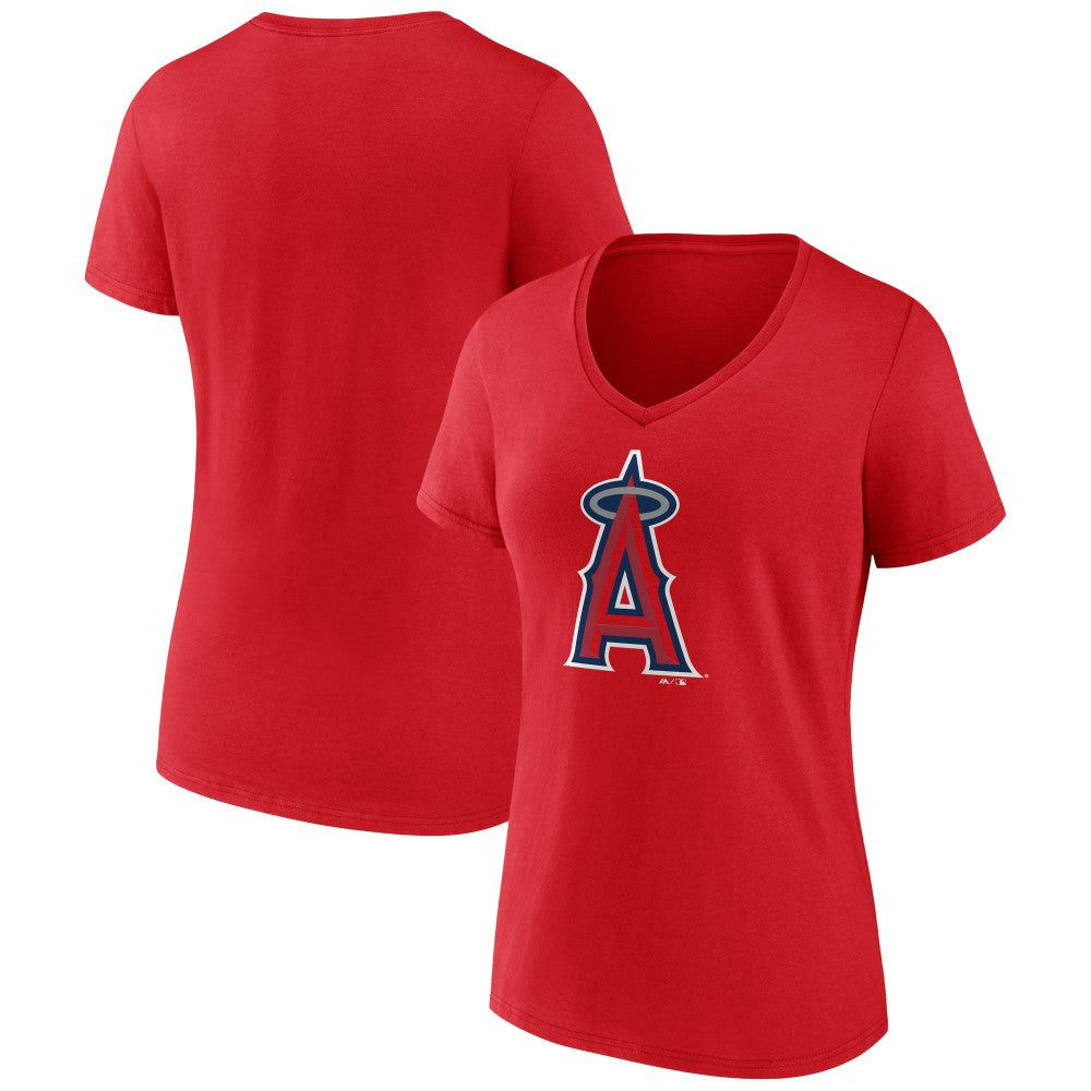 Los Angeles Angels Women's Team Color Primary Logo V-Neck T-Shirt - Red T-shirts