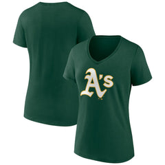 Athletics Women's Team Color Primary Logo V-Neck T-Shirt - Green T-shirts