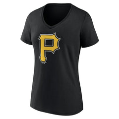 Pittsburgh Pirates Women's Team Color Primary Logo V-Neck T-Shirt - Black T-shirts