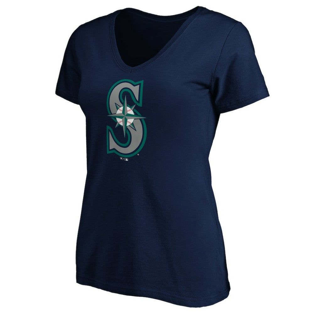 Seattle Mariners Women's Team Color Primary Logo V-Neck T-Shirt - Navy T-shirts