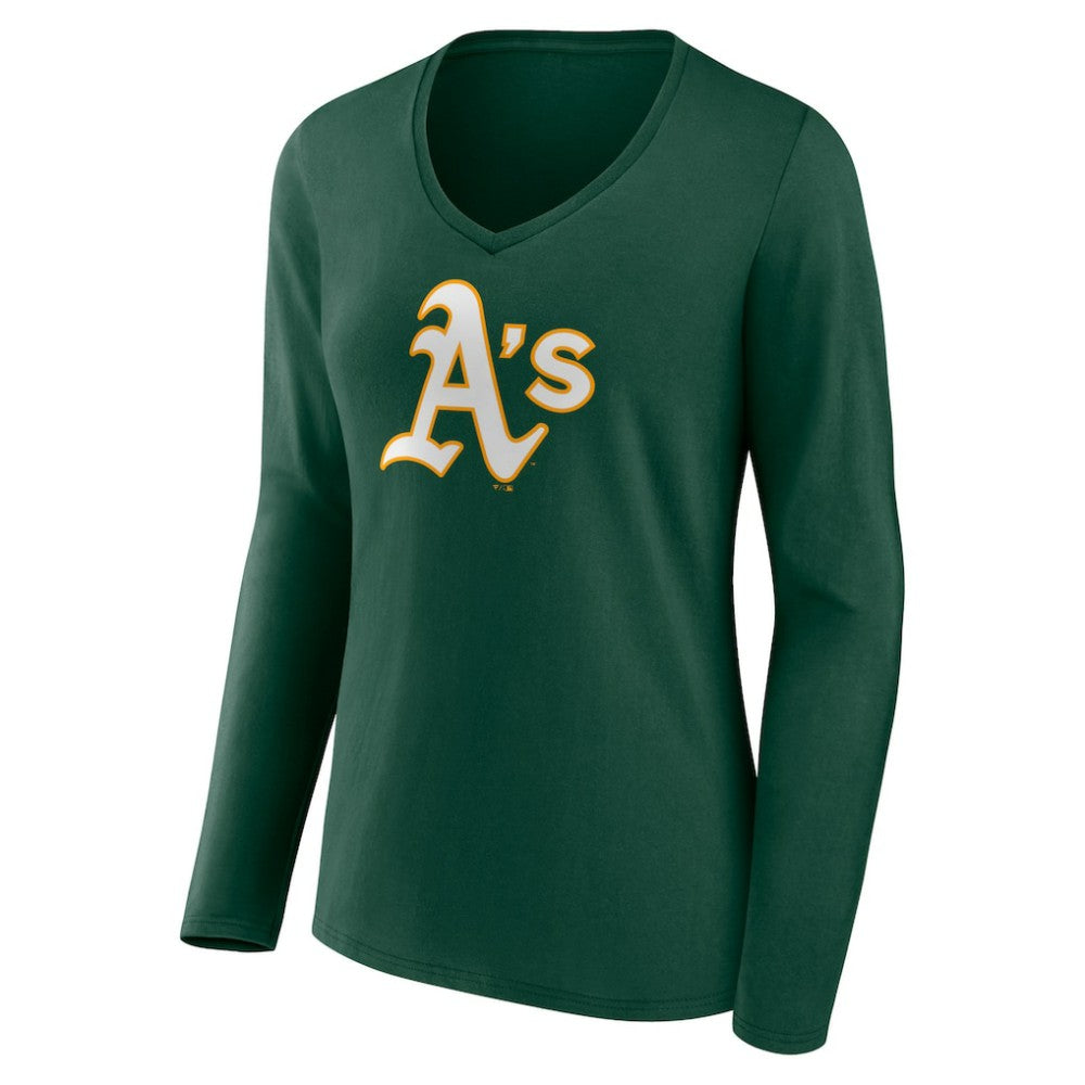 Athletics Women's Team Color Primary Logo V-Neck Long Sleeve T-Shirt - Green T-shirts