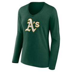 Athletics Women's Team Color Primary Logo V-Neck Long Sleeve T-Shirt - Green T-shirts