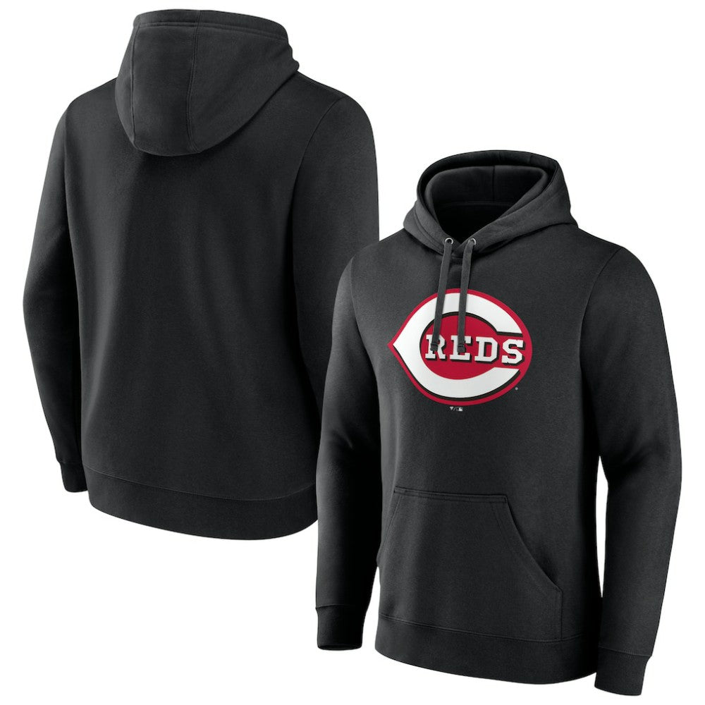 Cincinnati Reds Official Logo Fitted Pullover Hoodie - Black Hoodies