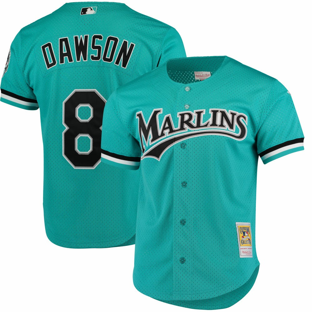 Andre Dawson Florida Marlins Mitchell & Ness Cooperstown Collection Mesh Batting Practice Button-Up Jersey - Teal Jerseys