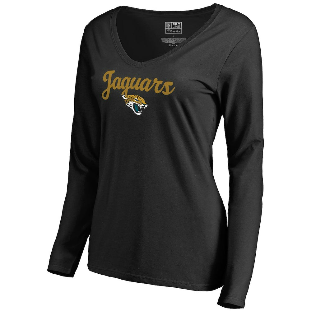 Jacksonville Jaguars Women's Freehand V-Neck Long Sleeve T-Shirt - Black T-shirts