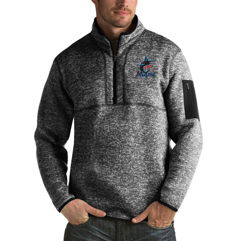 Miami Marlins Antigua Fortune Half-Zip Sweater - Heathered Black