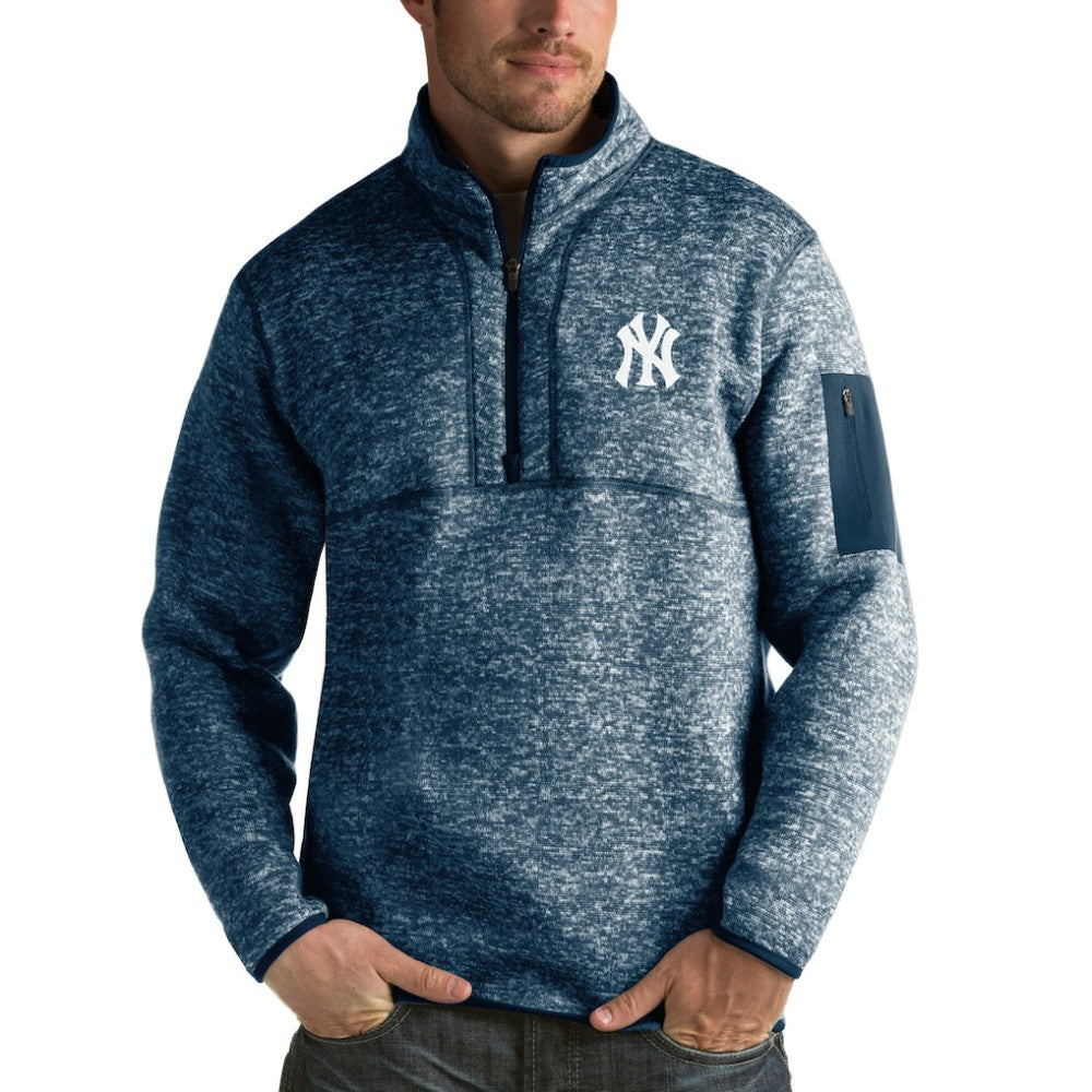 New York Yankees Antigua Fortune Half-Zip Sweater - Heathered Navy