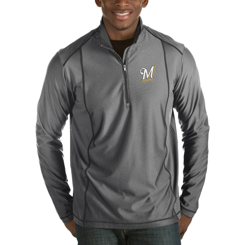 Milwaukee Brewers Antigua Tempo Half-Zip Pullover Jacket - Heathered Charcoal Jackets