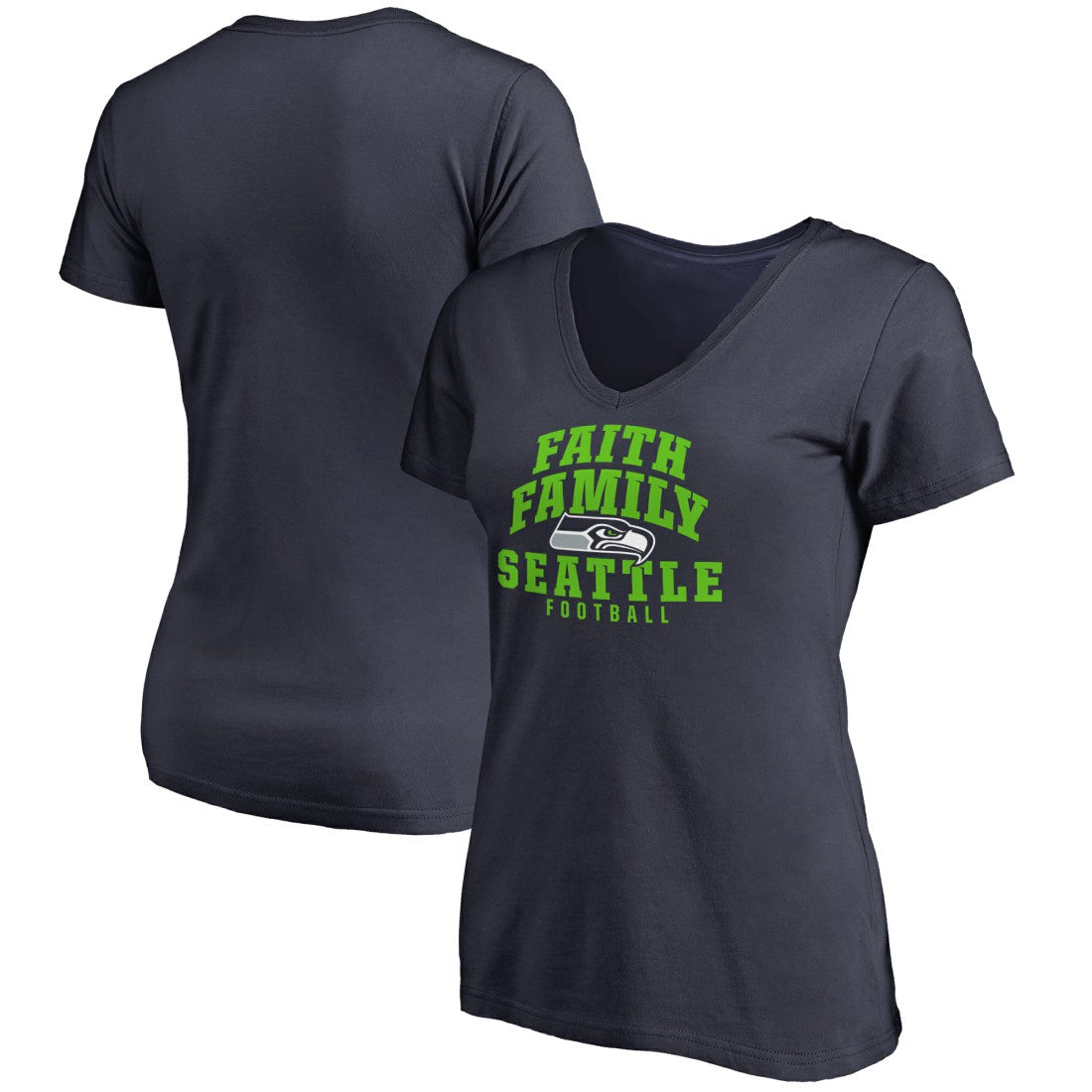 Seattle Seahawks Women's Faith Family V-Neck T-Shirt - Navy T-shirts