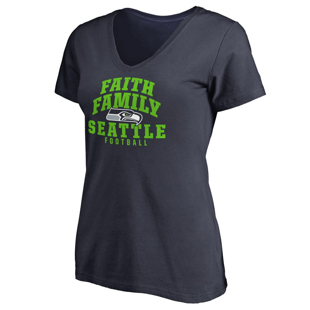 Seattle Seahawks Women's Faith Family V-Neck T-Shirt - Navy T-shirts