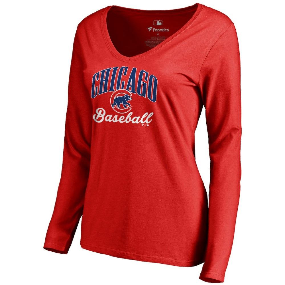 Chicago Cubs Women's Victory Script Long Sleeve T-Shirt - Red T-shirts