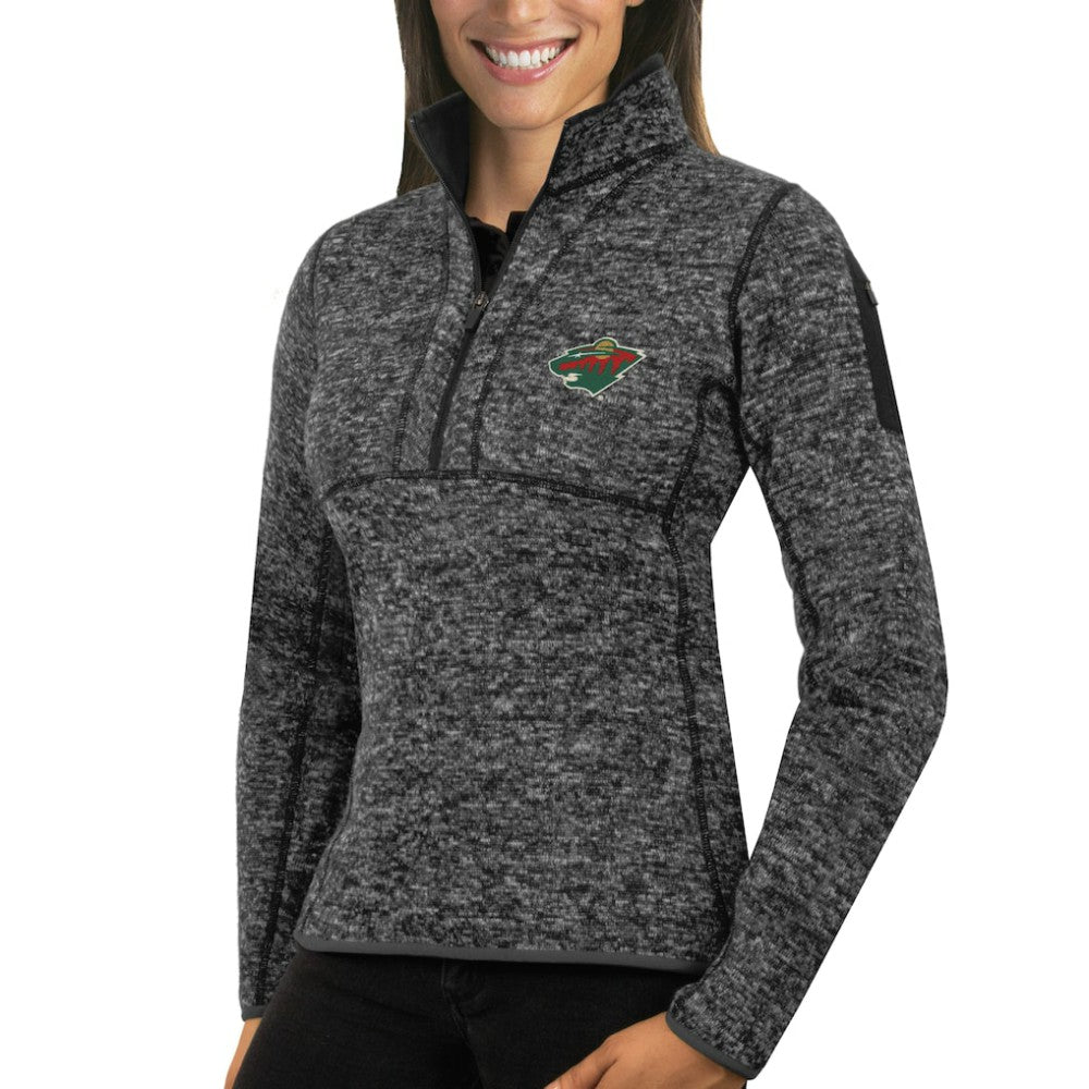 Minnesota Wild Antigua Women's Fortune Half-Zip Sweatshirt - Charcoal | US 2596028