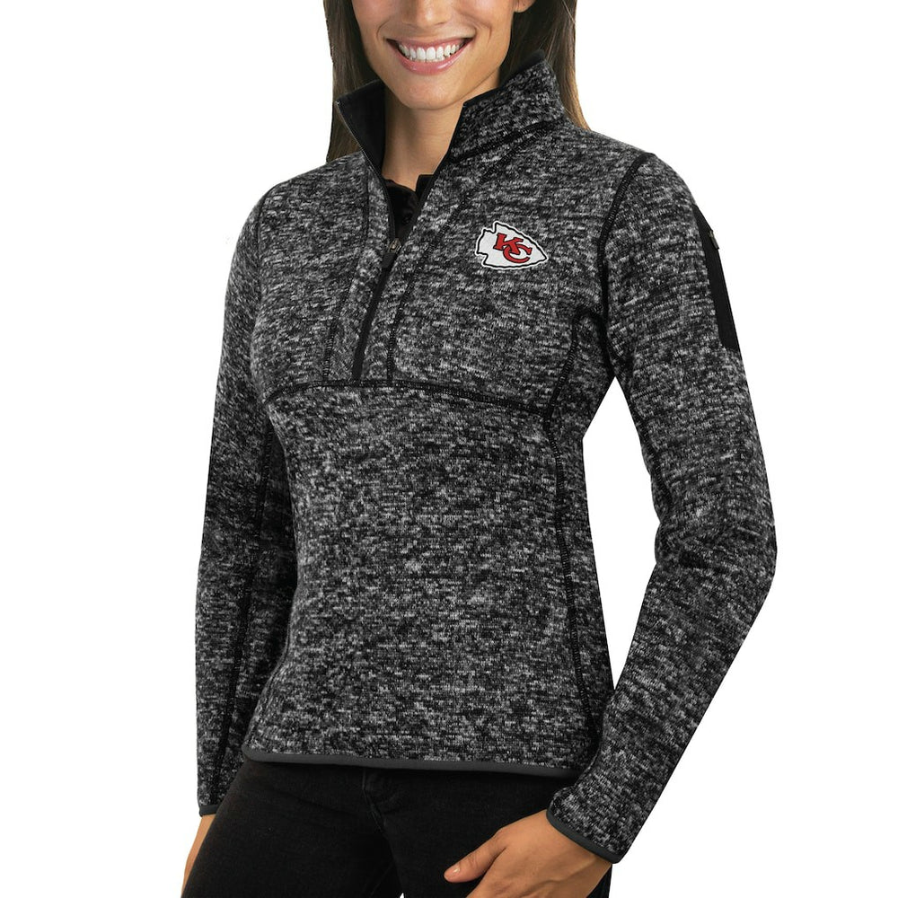 Kansas City Chiefs Antigua Women's Fortune Half-Zip Sweater - Heather Black