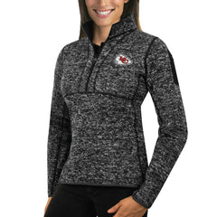 Kansas City Chiefs Antigua Women's Fortune Half-Zip Sweater - Heather Black