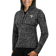 New Orleans Saints Antigua Women's Fortune Half-Zip Sweater - Heather Black