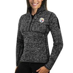 Pittsburgh Steelers Antigua Women's Fortune Half-Zip Sweater - Heather Black