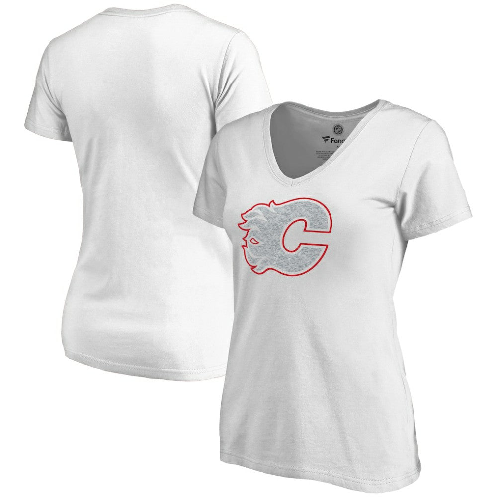 Calgary Flames Women's Whiteout V-Neck T-Shirt - White | US 2606338