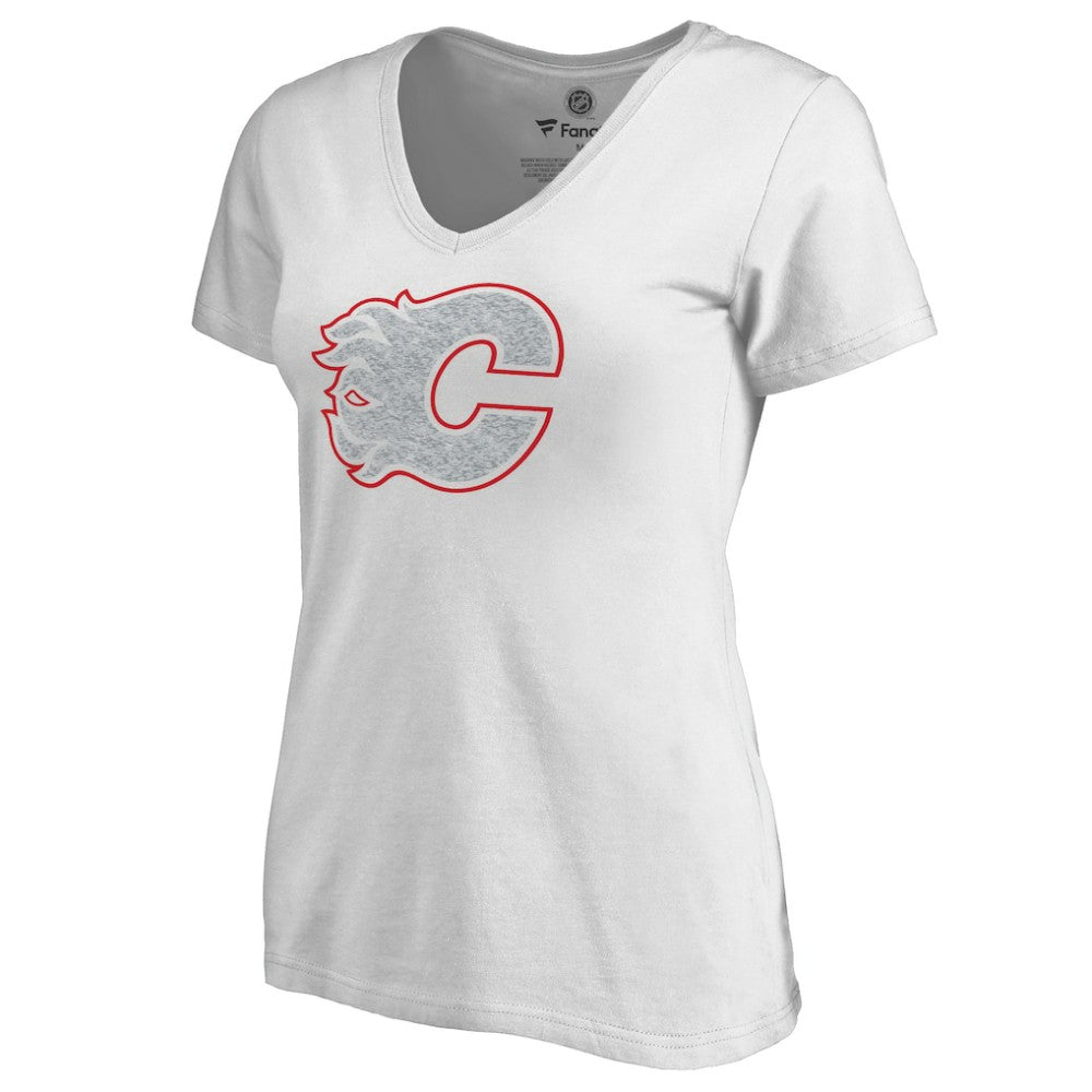 Calgary Flames Women's Whiteout V-Neck T-Shirt - White | US 2606338