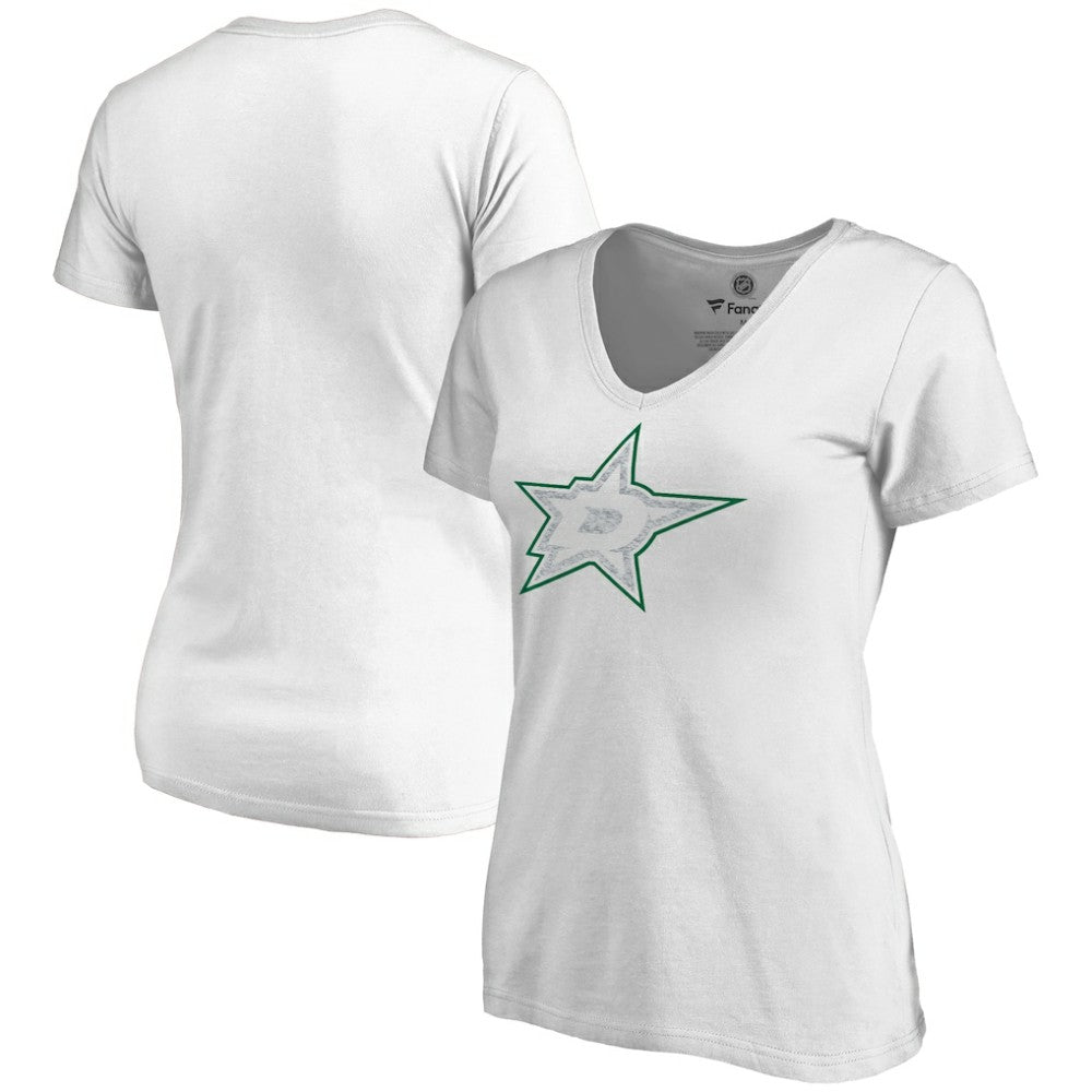 Dallas Stars Women's Whiteout V-Neck T-Shirt - White | US 2606343