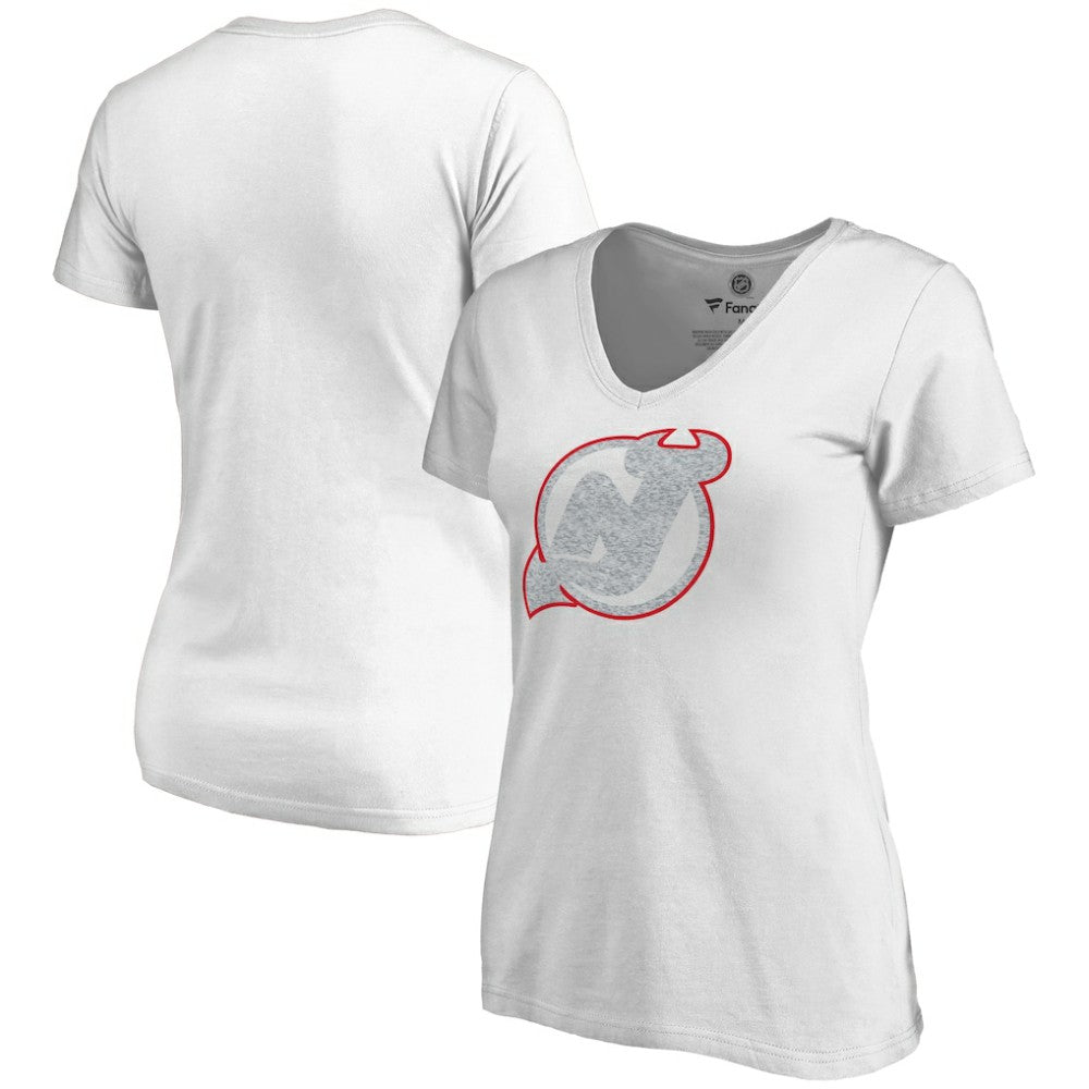 New Jersey Devils Women's Whiteout V-Neck T-Shirt - White | US 2606351
