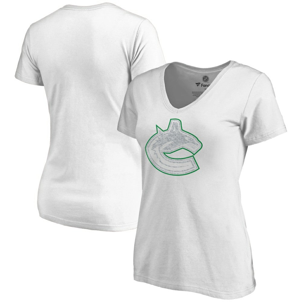 Vancouver Canucks Women's Whiteout V-Neck T-Shirt - White | US 2606362