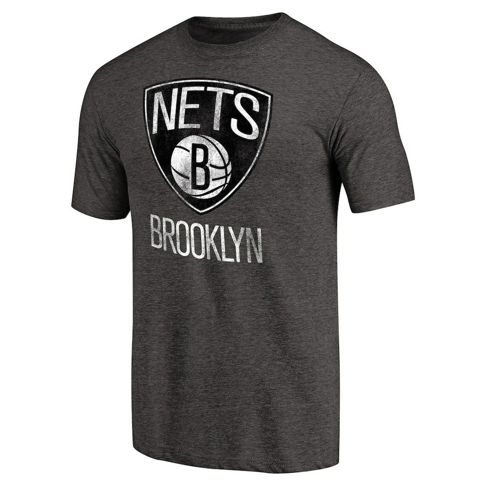 Brooklyn Nets Distressed Team Logo Tri-Blend T-Shirt Heather Black