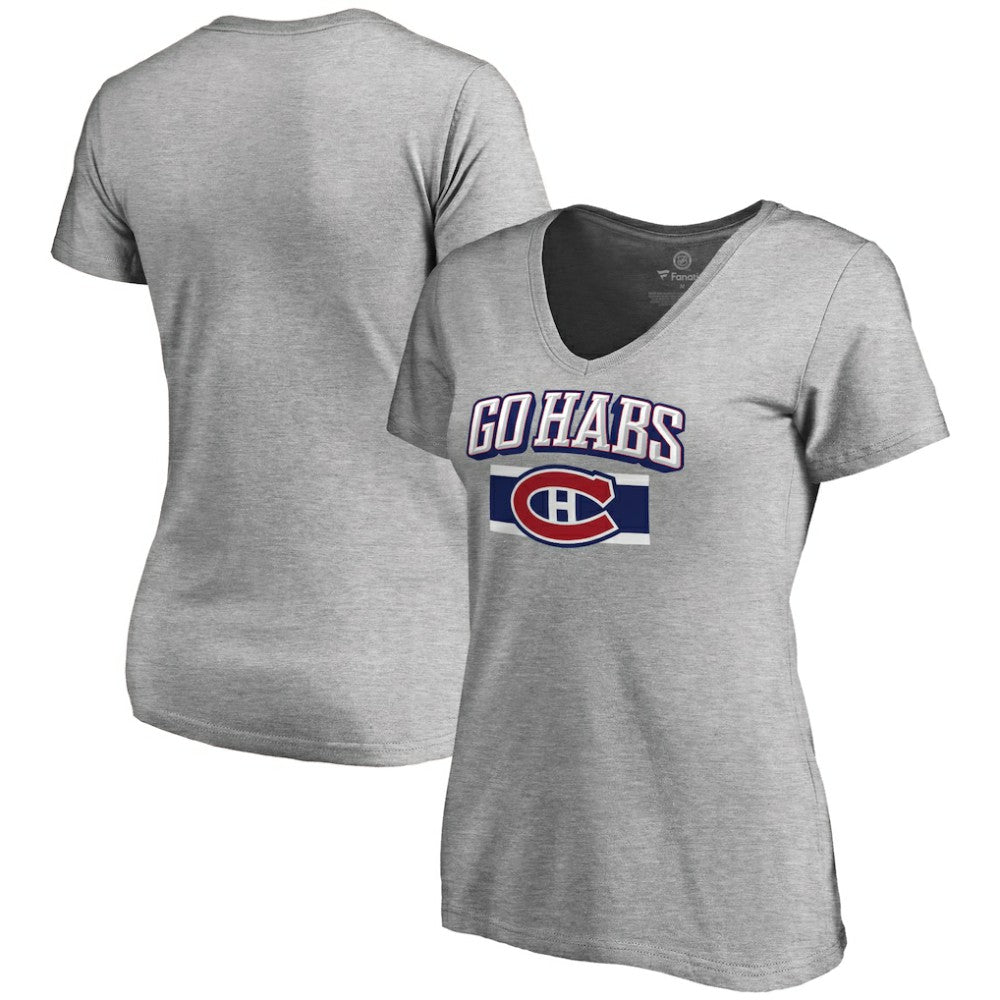 Montreal Canadiens Women's Hometown Collection Go Habs V-Neck T-Shirt - ash | US 2606938