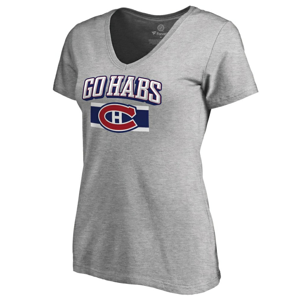 Montreal Canadiens Women's Hometown Collection Go Habs V-Neck T-Shirt - ash | US 2606938