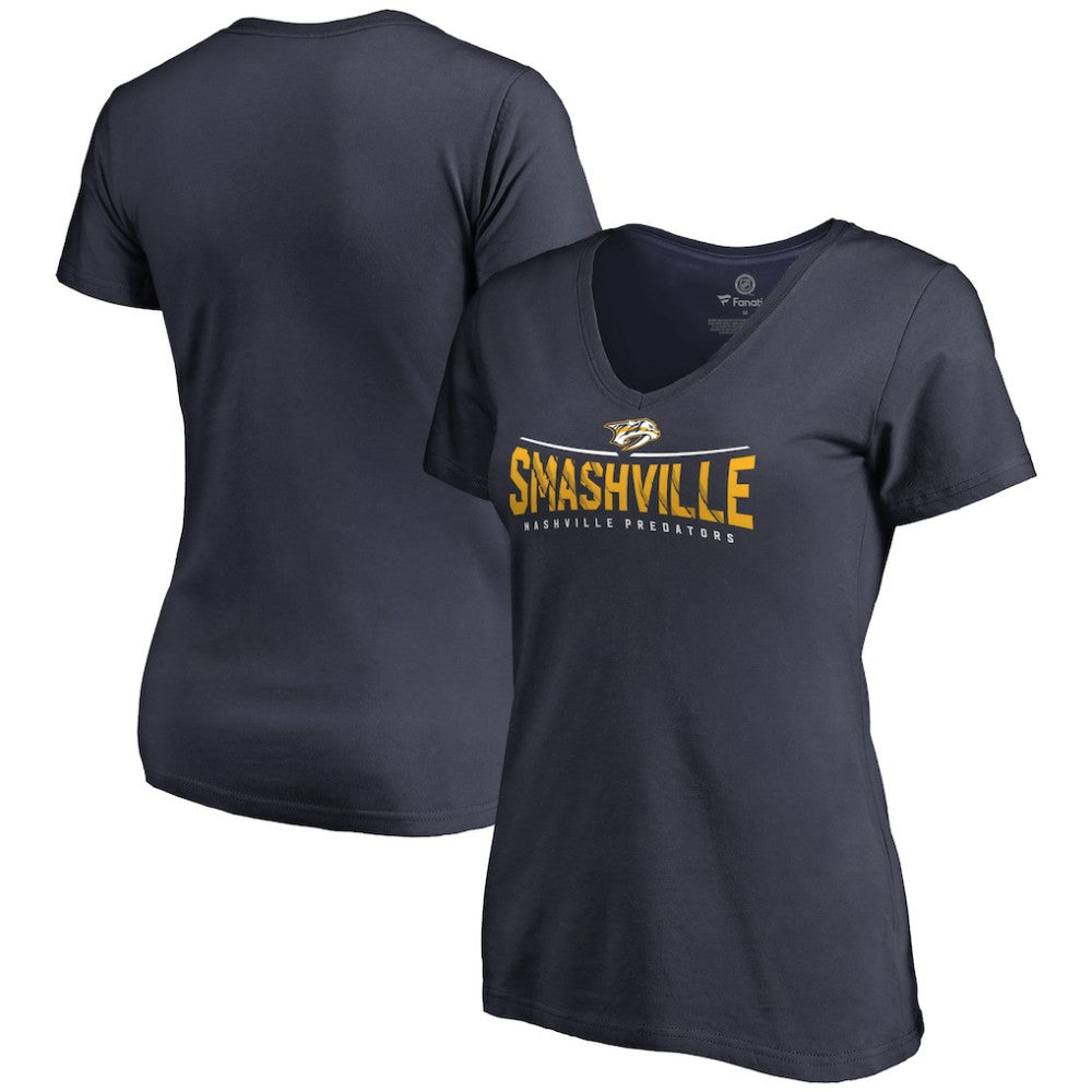 Nashville Predators Women's Hometown Collection Smashville V-Neck T-Shirt - Navy | US 2606940