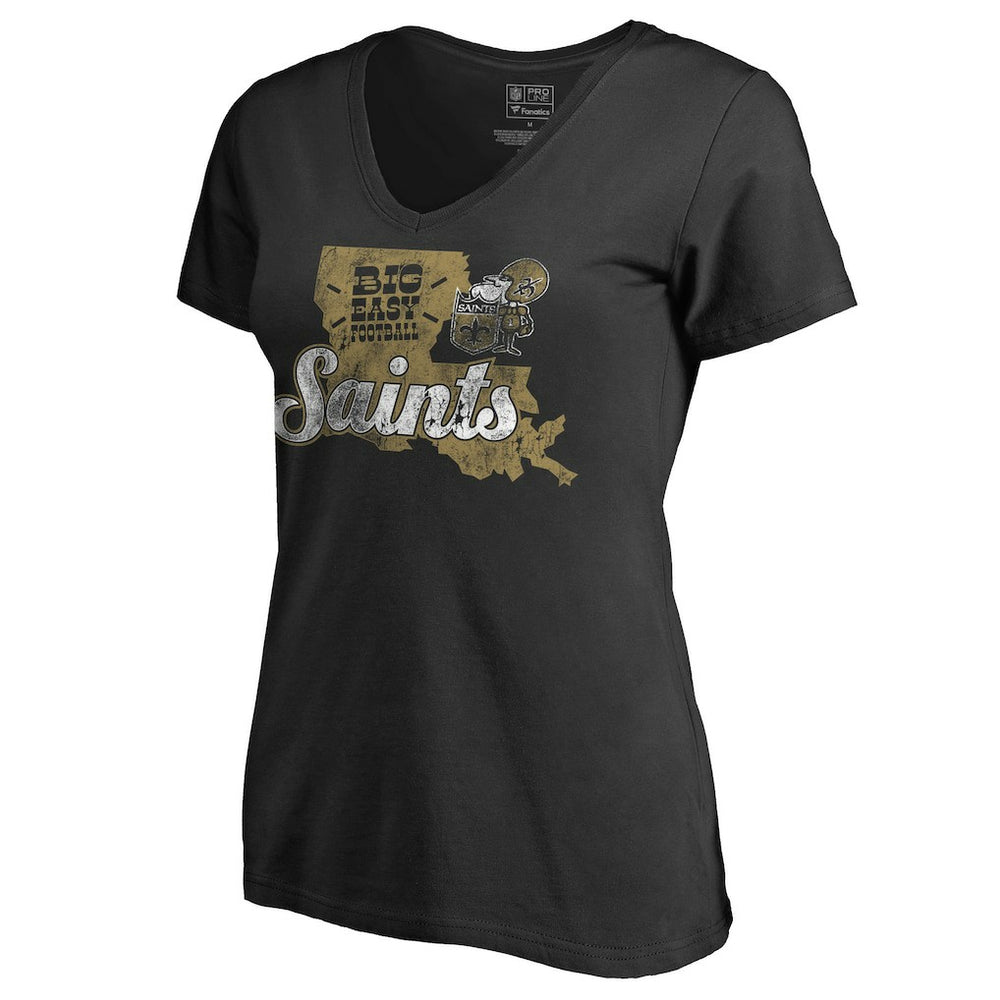 New Orleans Saints Women's Hometown Collection Saints State T-Shirt - Black T-shirts