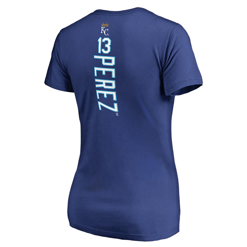Salvador Perez Kansas City Royals Women's Backer V-Neck T-Shirt - Royal T-shirts