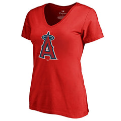 Mike Trout Los Angeles Angels Women's Backer V-Neck T-Shirt - Red T-shirts