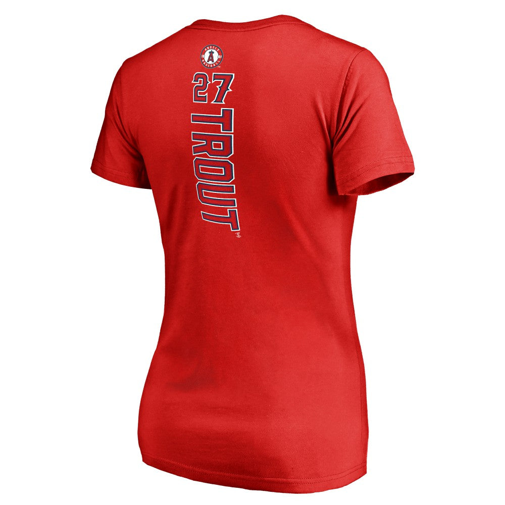 Mike Trout Los Angeles Angels Women's Backer V-Neck T-Shirt - Red T-shirts