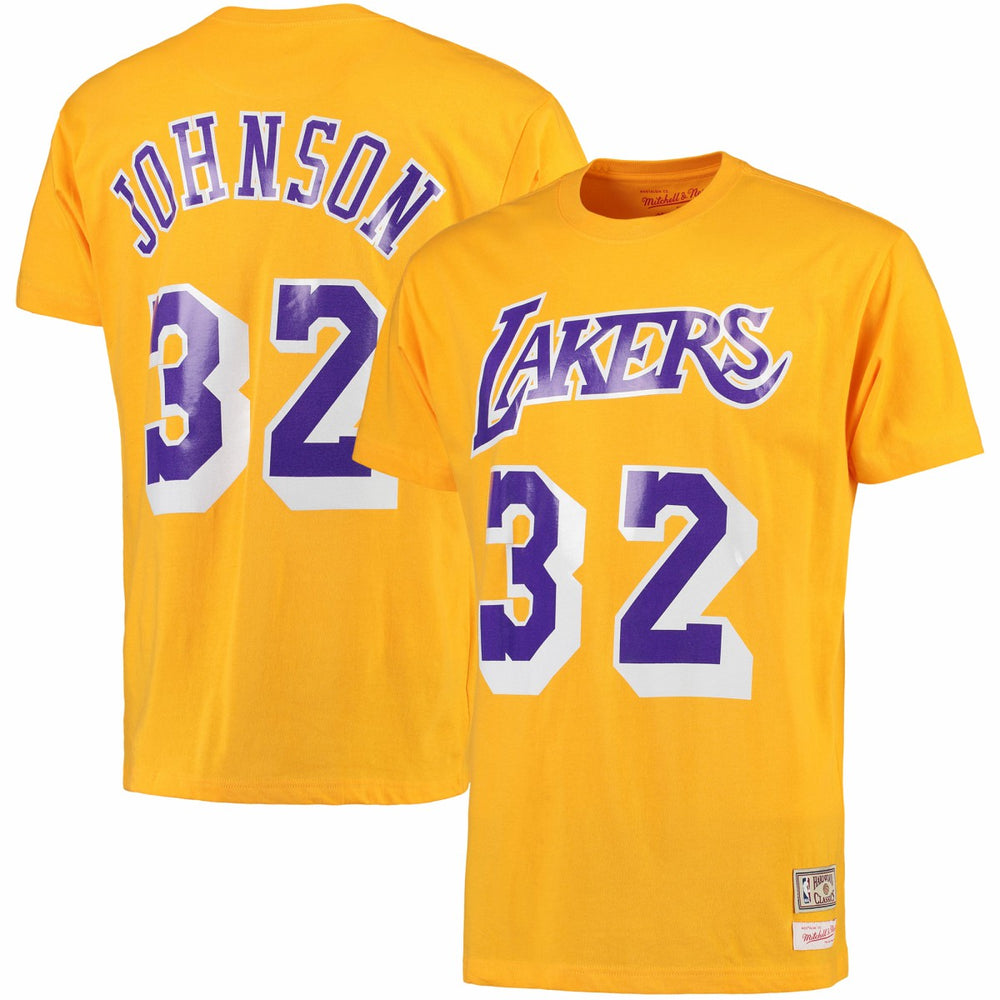 Magic Johnson Los Angeles Lakers Hardwood Classics Retro Name & Number T-Shirt Gold - Mitchell & Ness
