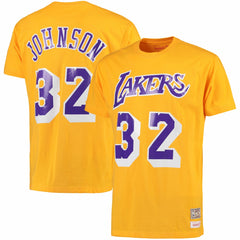 Magic Johnson Los Angeles Lakers Hardwood Classics Retro Name & Number T-Shirt Gold - Mitchell & Ness