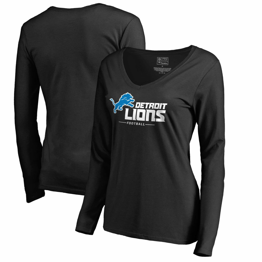 Detroit Lions Women's Team Lockup V-Neck Long Sleeve T-Shirt - Black T-shirts