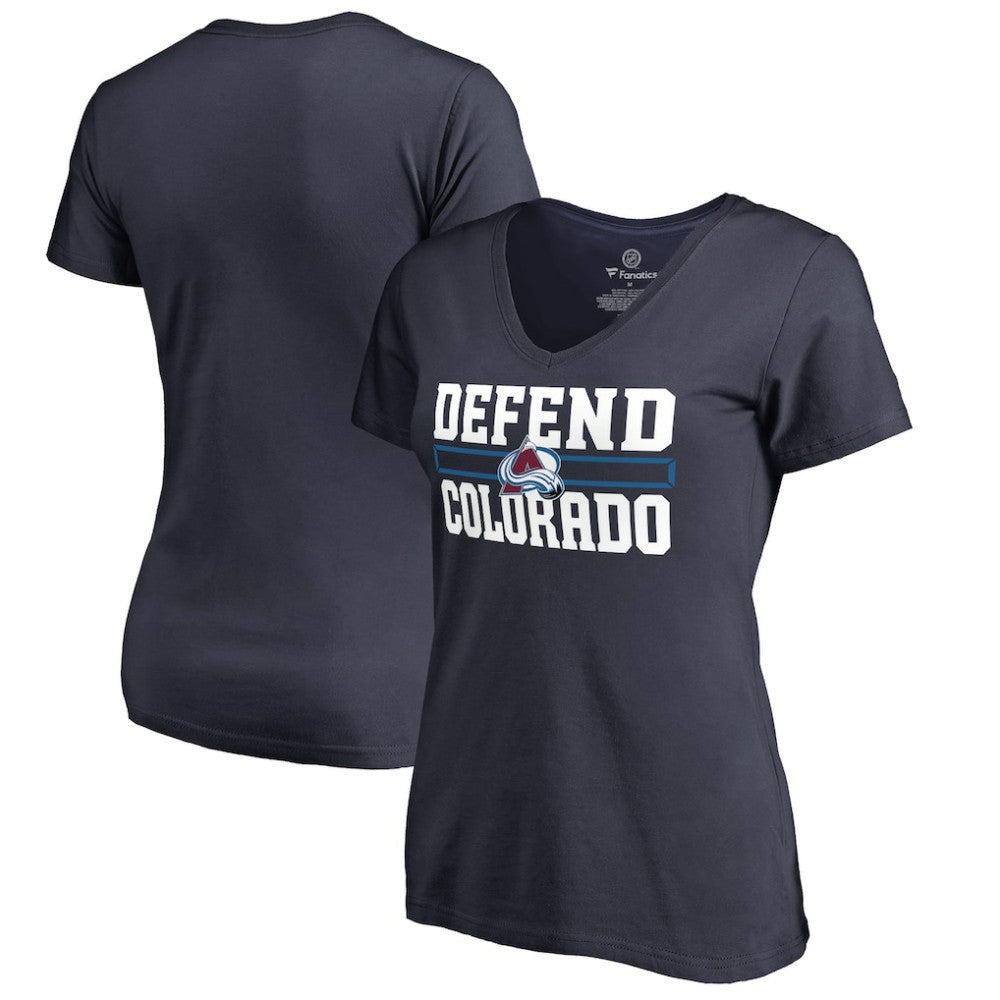Colorado Avalanche Women's Hometown Collection Defend V-Neck T-Shirt - Navy | US 2716612