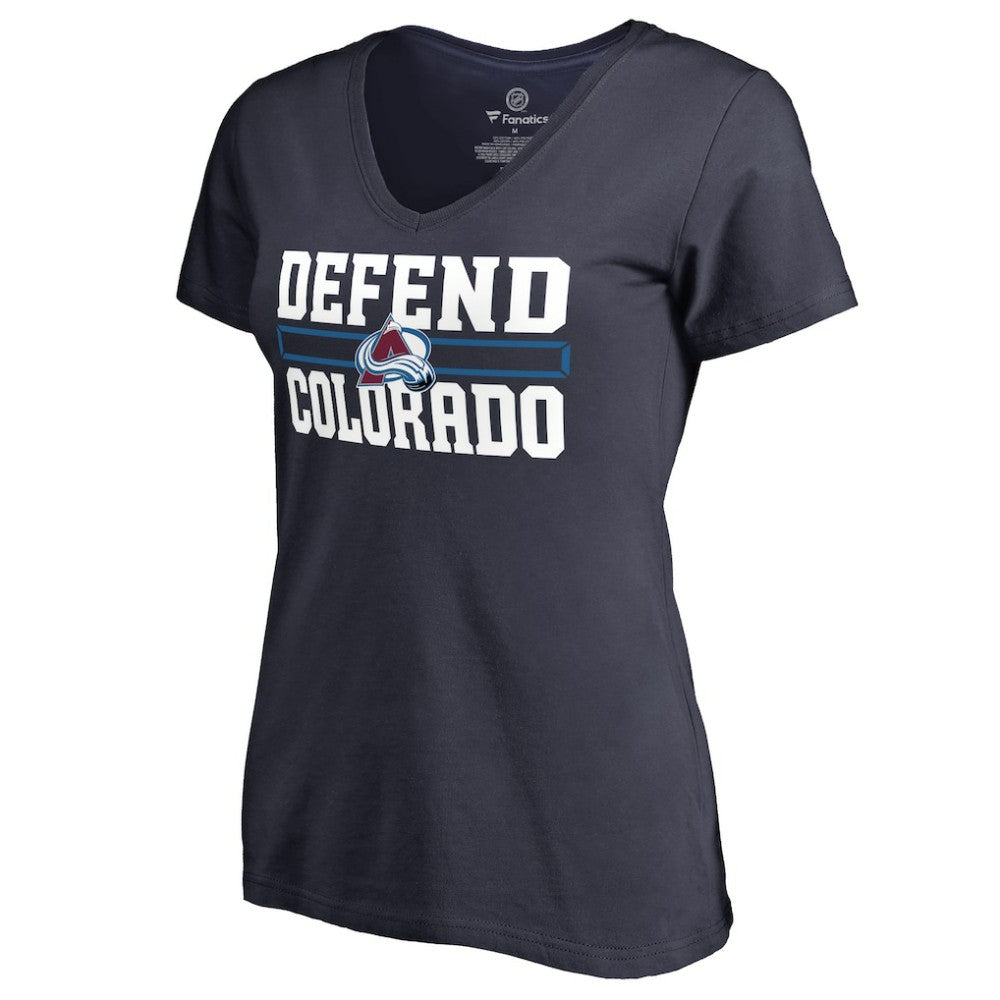 Colorado Avalanche Women's Hometown Collection Defend V-Neck T-Shirt - Navy | US 2716612