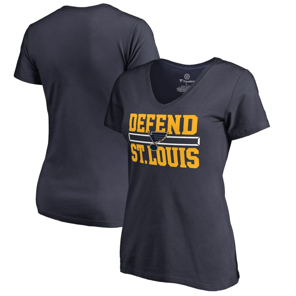 St. Louis Blues Women's Hometown Collection Defend V-Neck T-Shirt - Navy | US 2716625