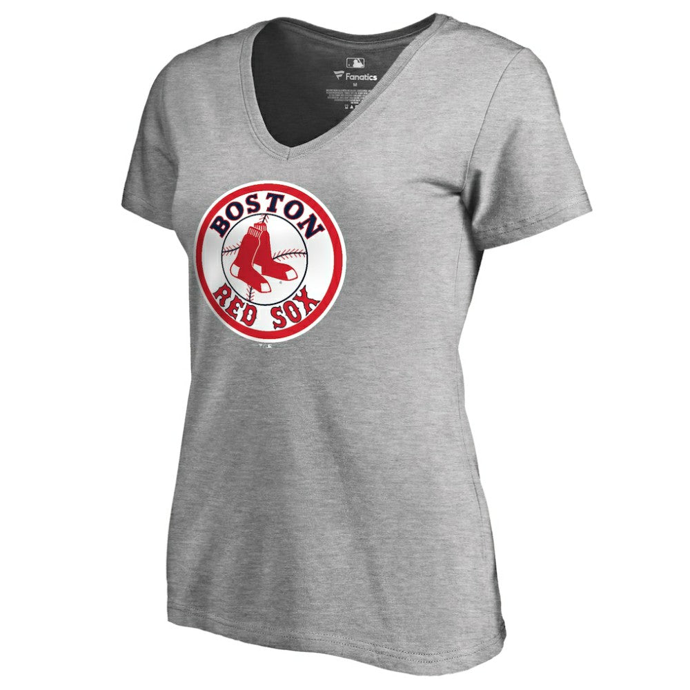 Boston Red Sox Women's Cooperstown Collection Forbes V-Neck T-Shirt - Heather Gray T-shirts